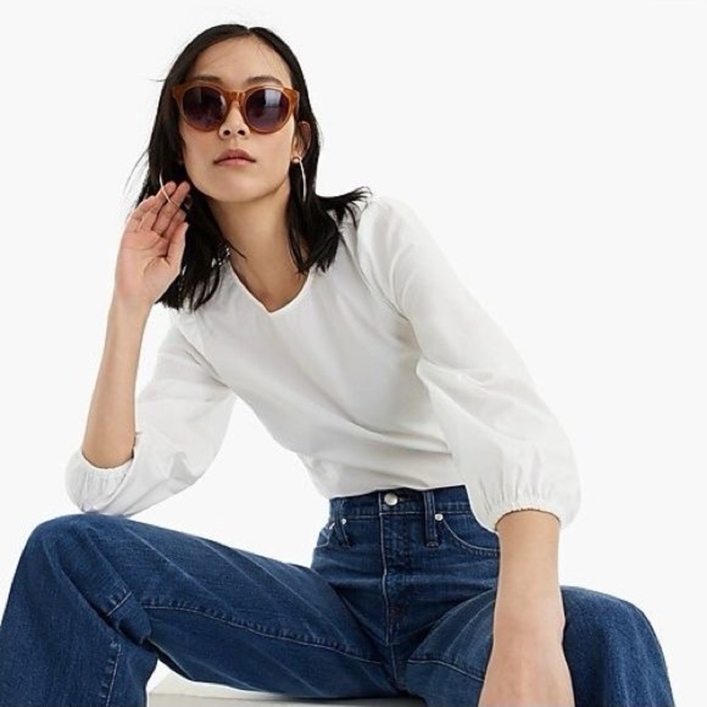J. Crew Puff-Sleeve Top in White Poplin | Size 6